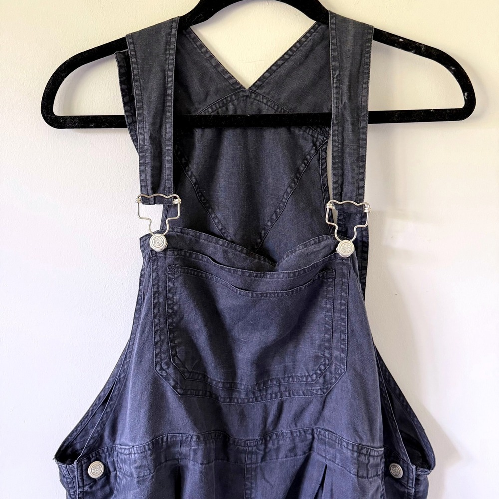 In Due Time Navy Maternity Shortalls 100% Linen Size Large Casual Utility